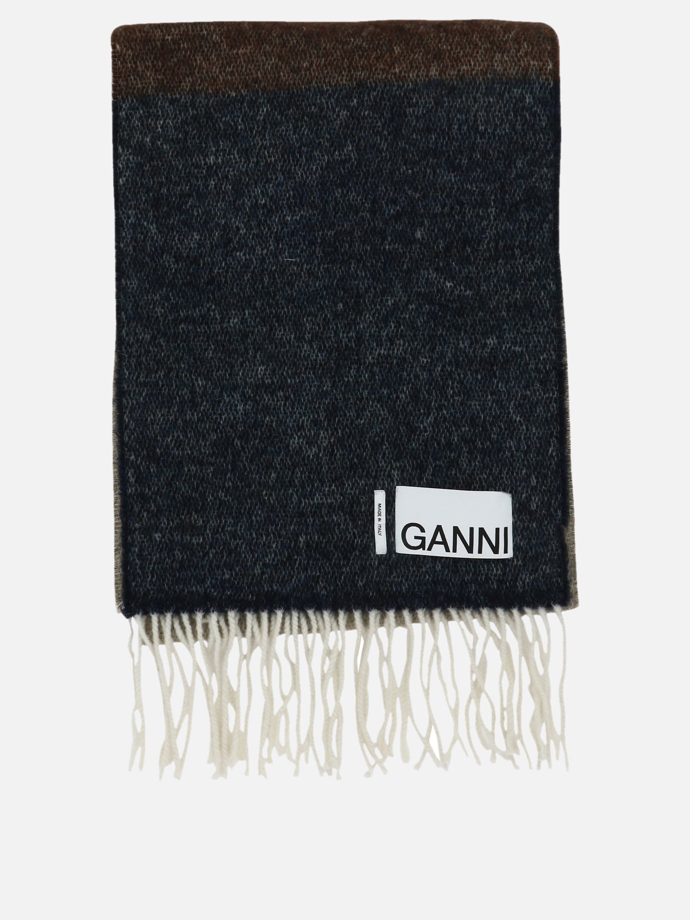 Fringed scarves 48% recycled wool 14% polyester 14% polyamide 13% acrylic 11% alpaca  Brown - Ganni Women | PDP | VIETTI Online Store | Zoom-Modal
