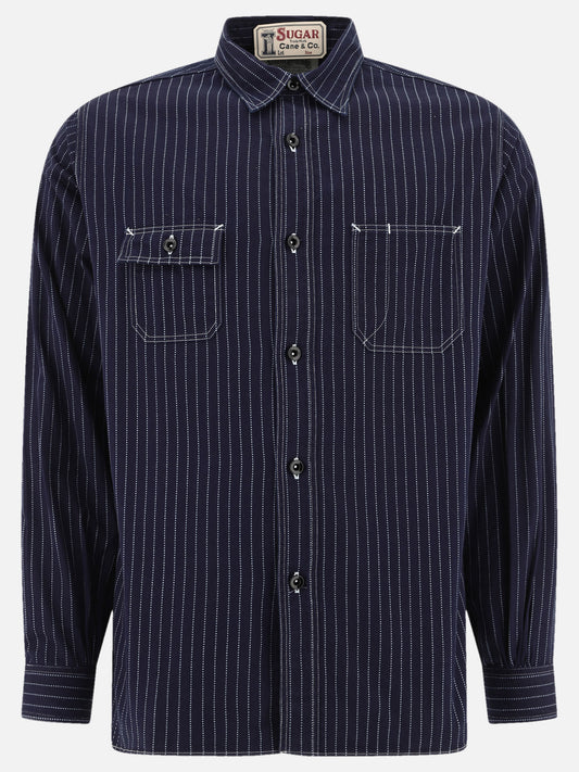 Sugar Cane "Wabash Work" striped shirt Blue