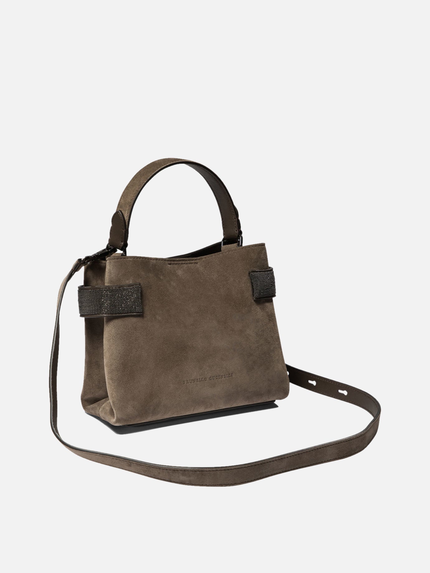 Suede bag with precious bands