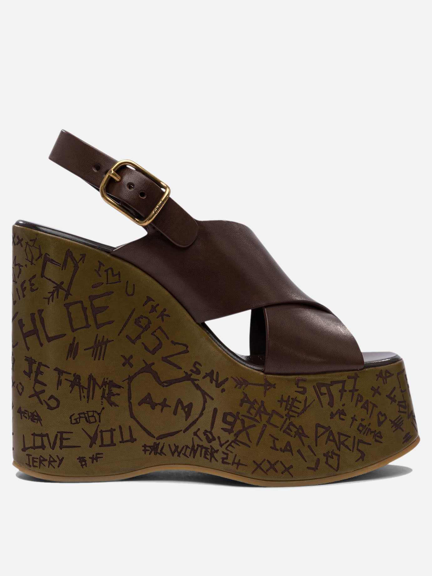 Chloé &quot;Maxime&quot; 130mm wedge sandals 12638845_37 Brown thumbnail_1