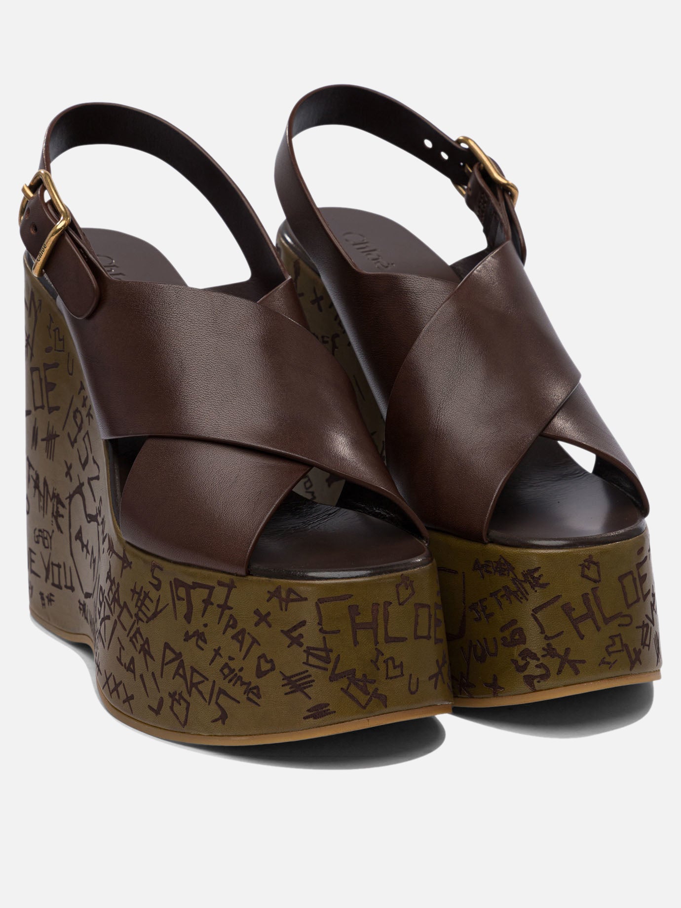 Chloé &quot;Maxime&quot; 130mm wedge sandals 12638845_37 Brown thumbnail_2