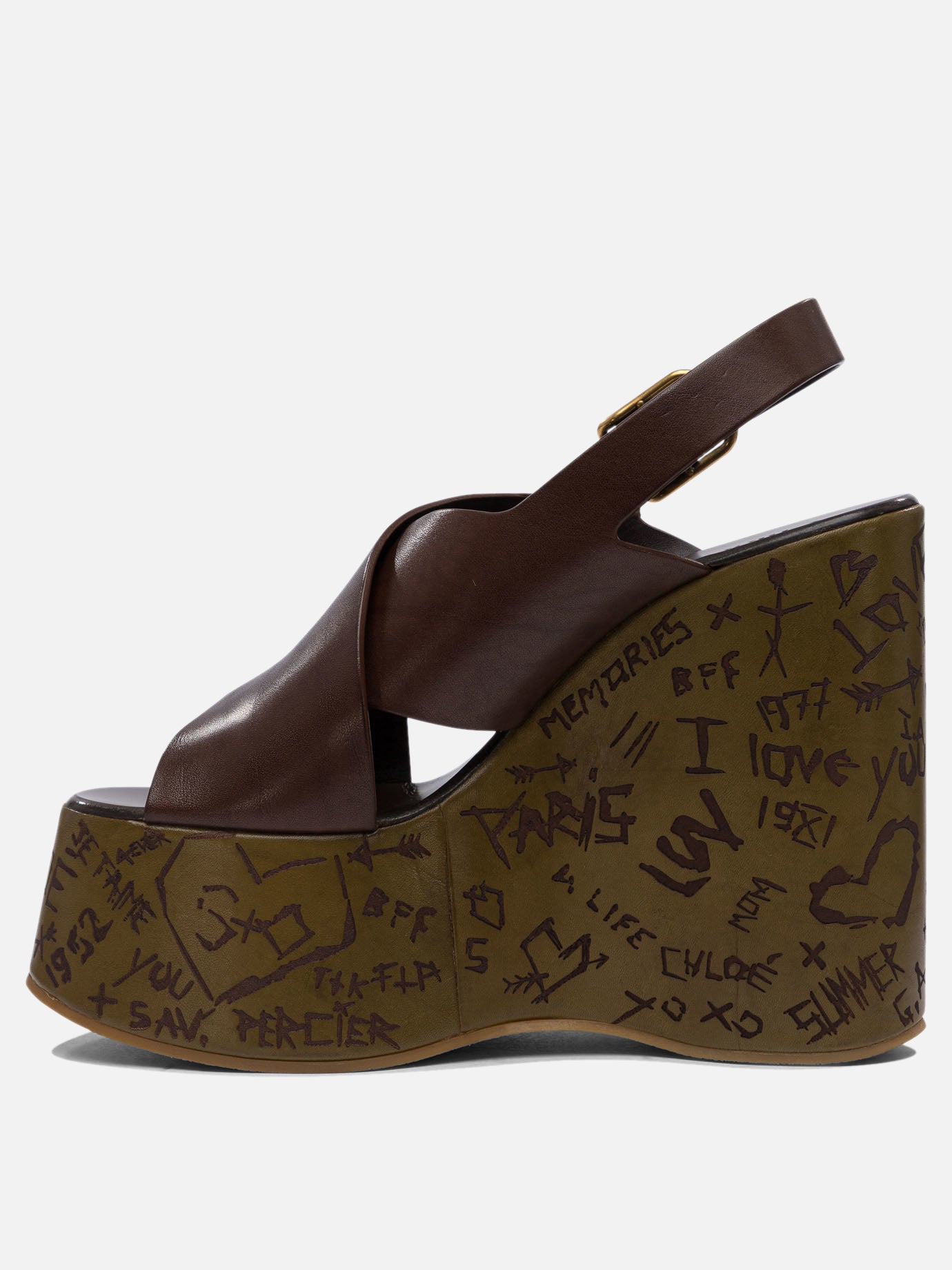 Chloé &quot;Maxime&quot; 130mm wedge sandals 12638845_37 Brown thumbnail_3