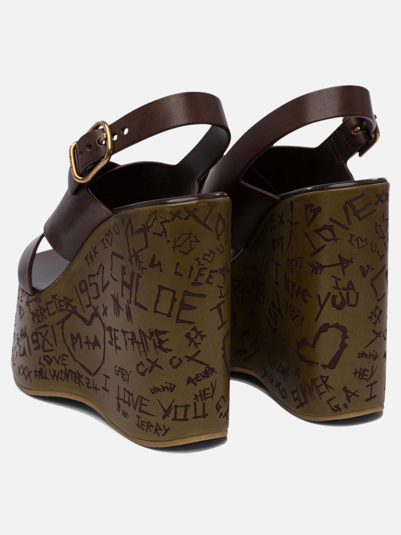 Chloé &quot;Maxime&quot; 130mm wedge sandals 12638845_37 Brown thumbnail_4