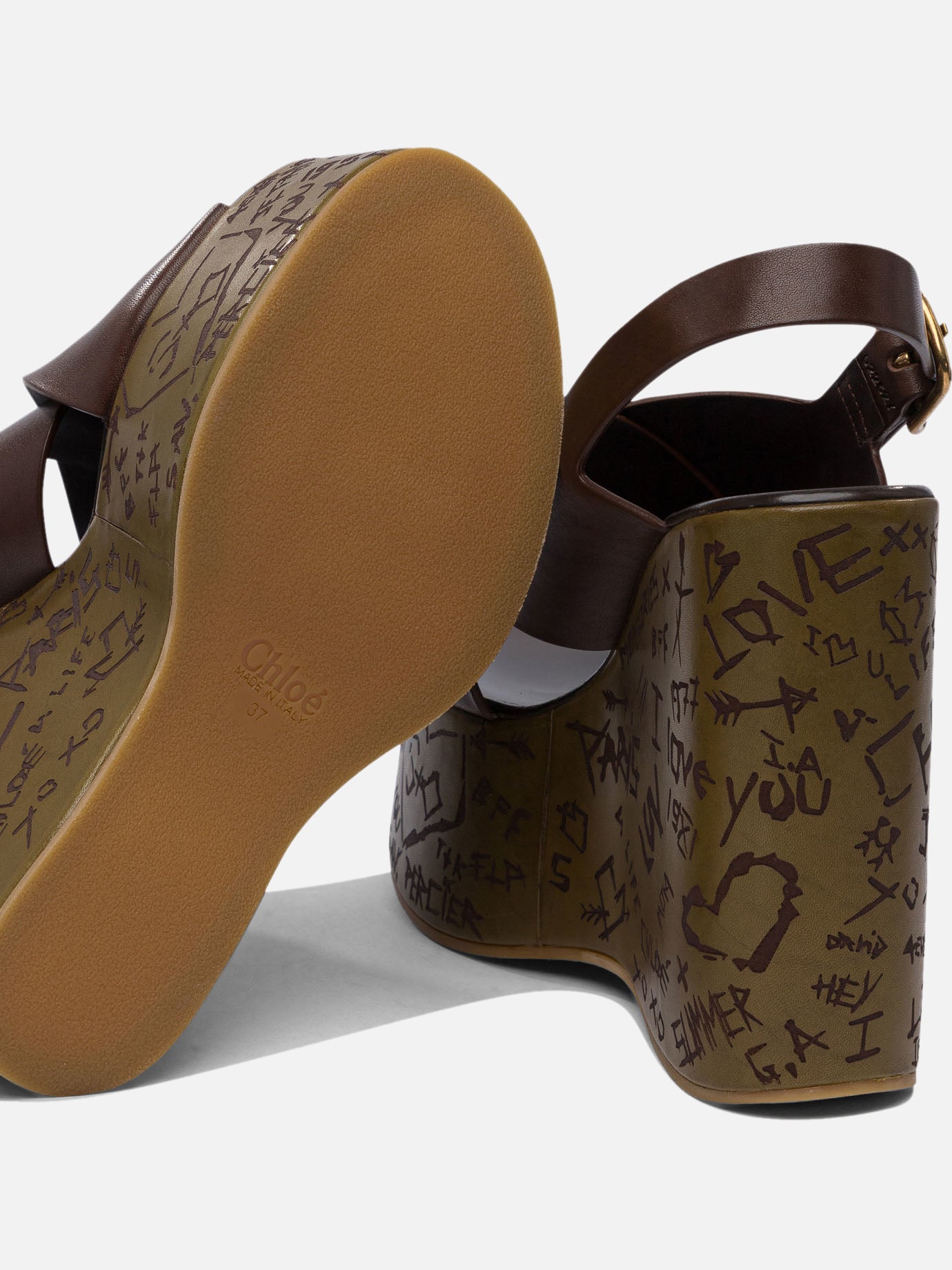 Chloé &quot;Maxime&quot; 130mm wedge sandals 12638845_37 Brown thumbnail_5
