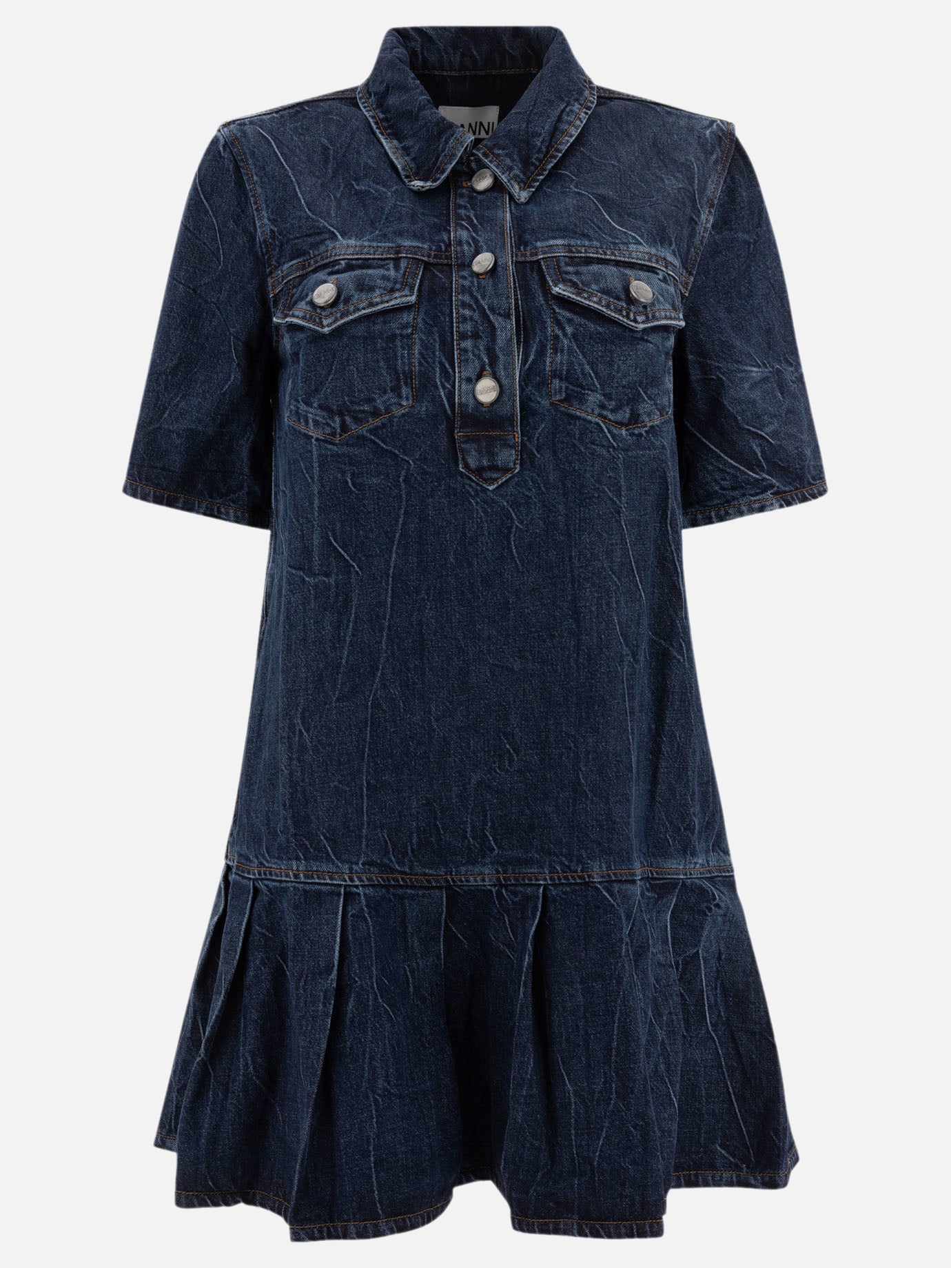 Ganni Crinkled future denim mini dress 18766731_36 Blue thumbnail_1