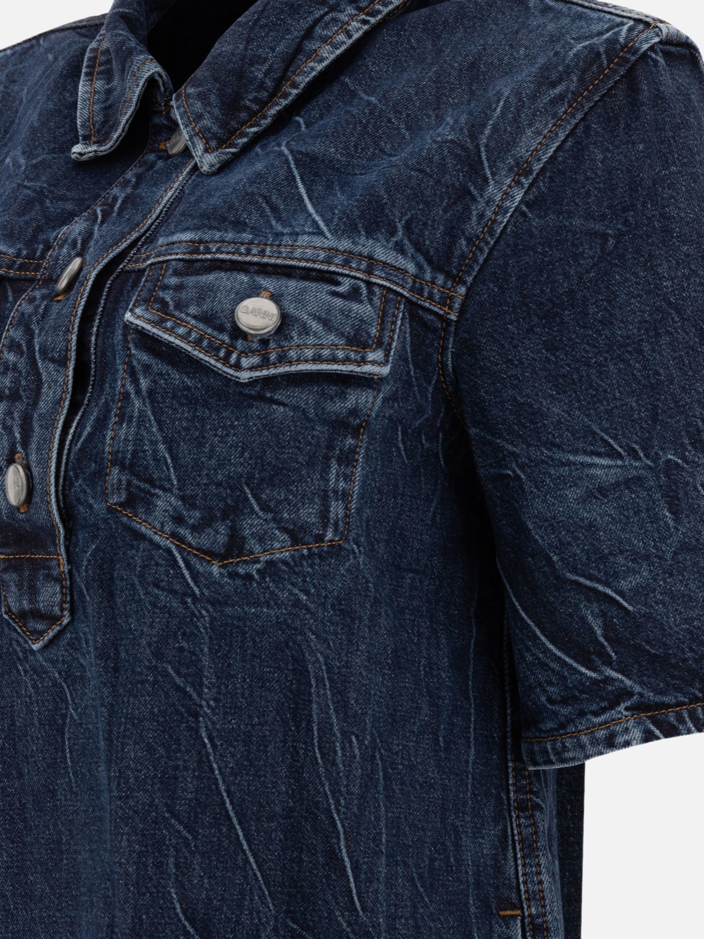Ganni Crinkled future denim mini dress 18766731_36 Blue thumbnail_4