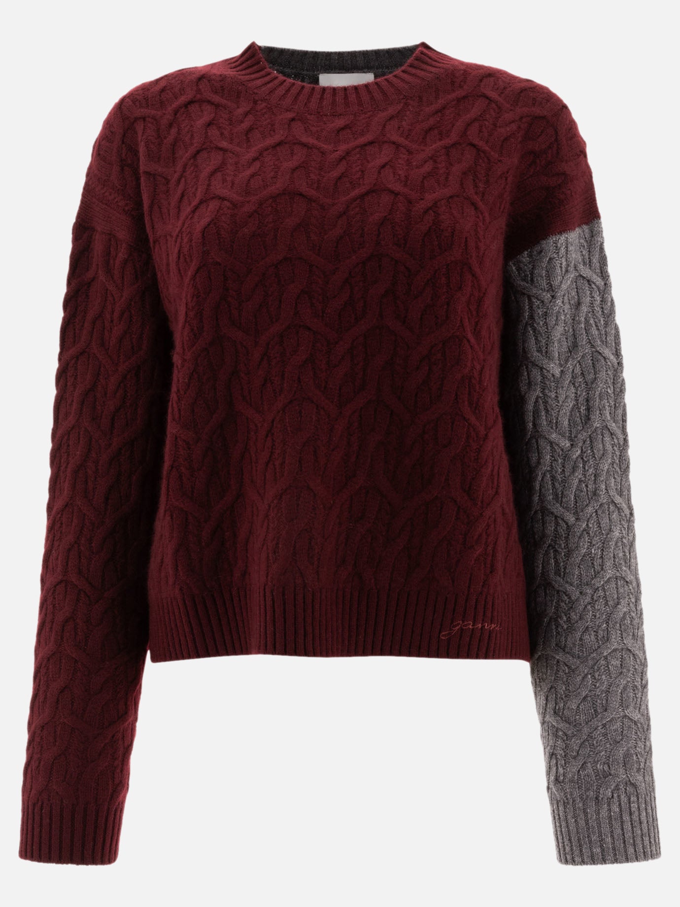 Ganni Bi-color crewneck sweater 15190232_S/M Bordeaux thumbnail_1