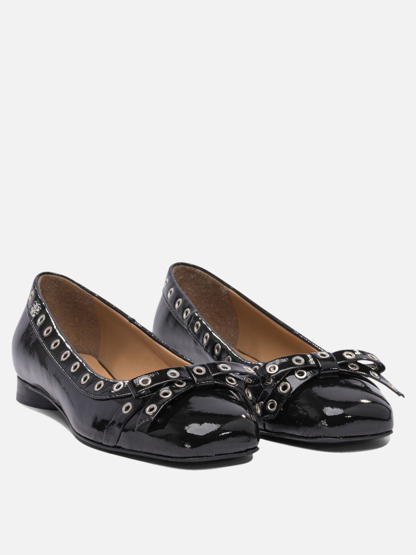 Ganni Eyelet bow ballet flats 16542249_37 Black thumbnail_2