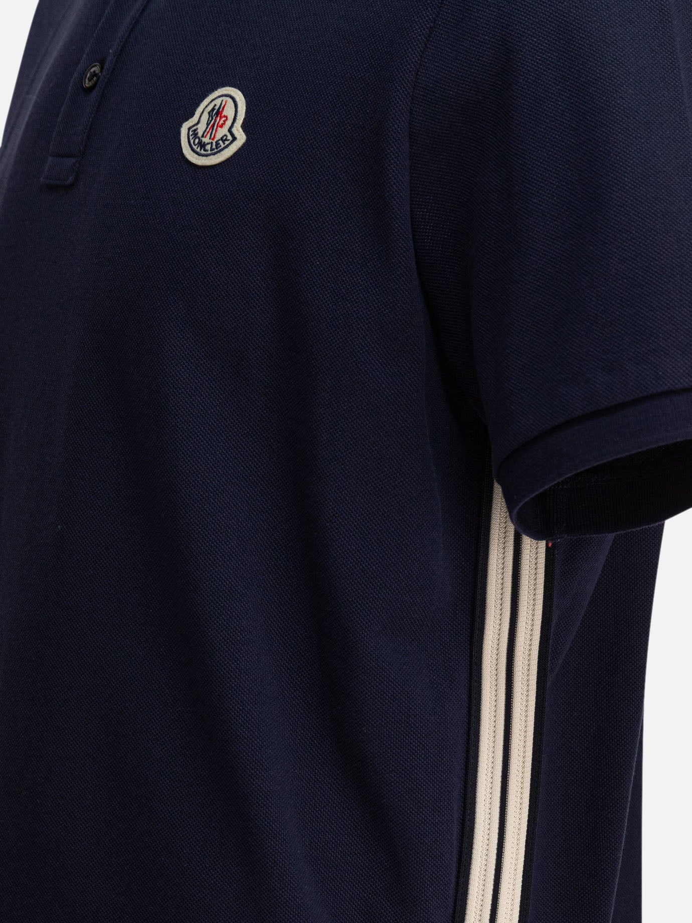 Moncler Cotton pique polo shirt with logo patch Blue