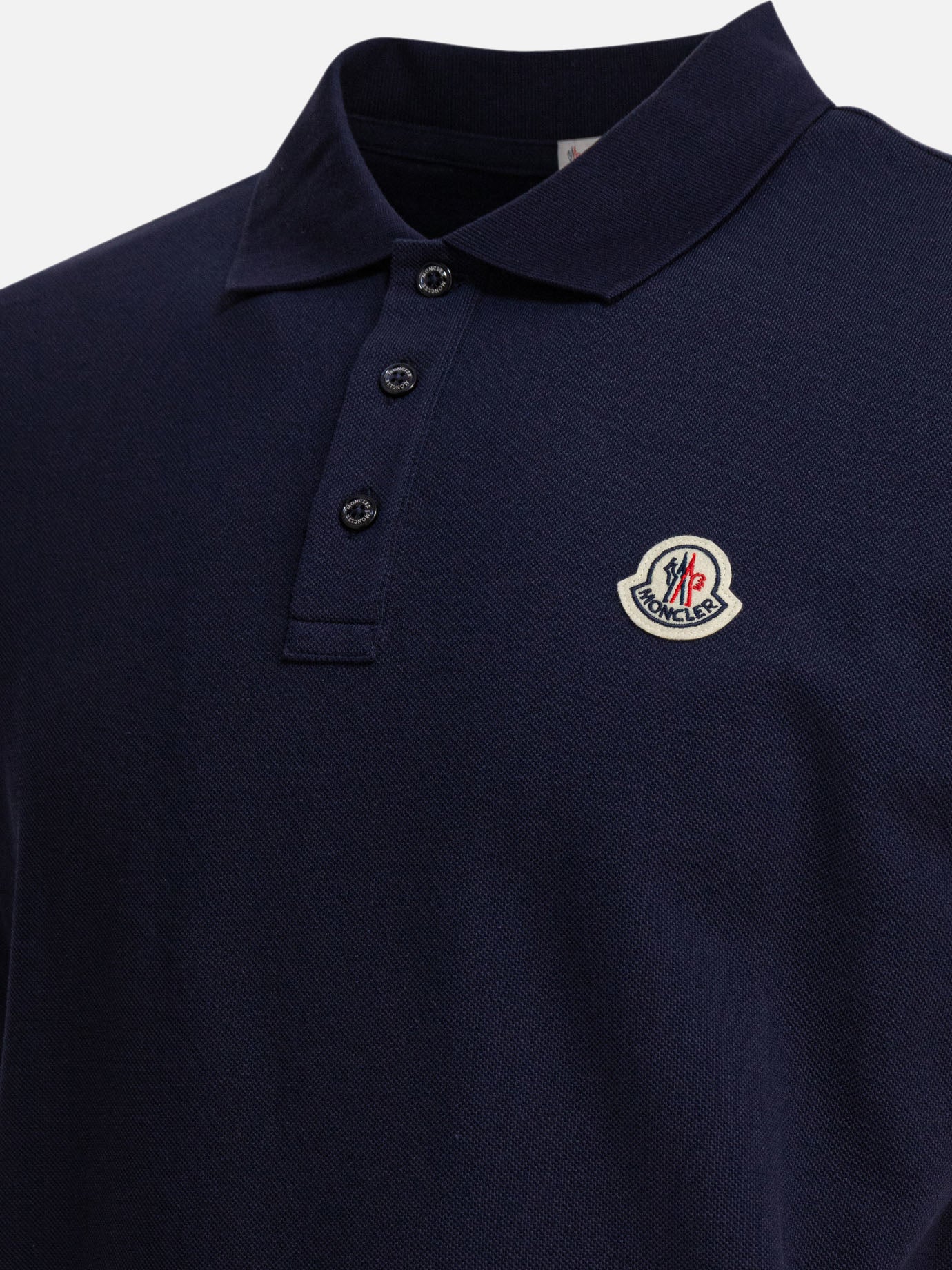 Moncler Cotton pique polo shirt with logo patch Blue