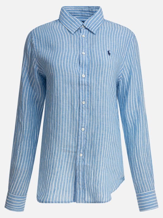 Polo Ralph Lauren Classic-fit striped linen shirt 13940933_XS Light blue 1