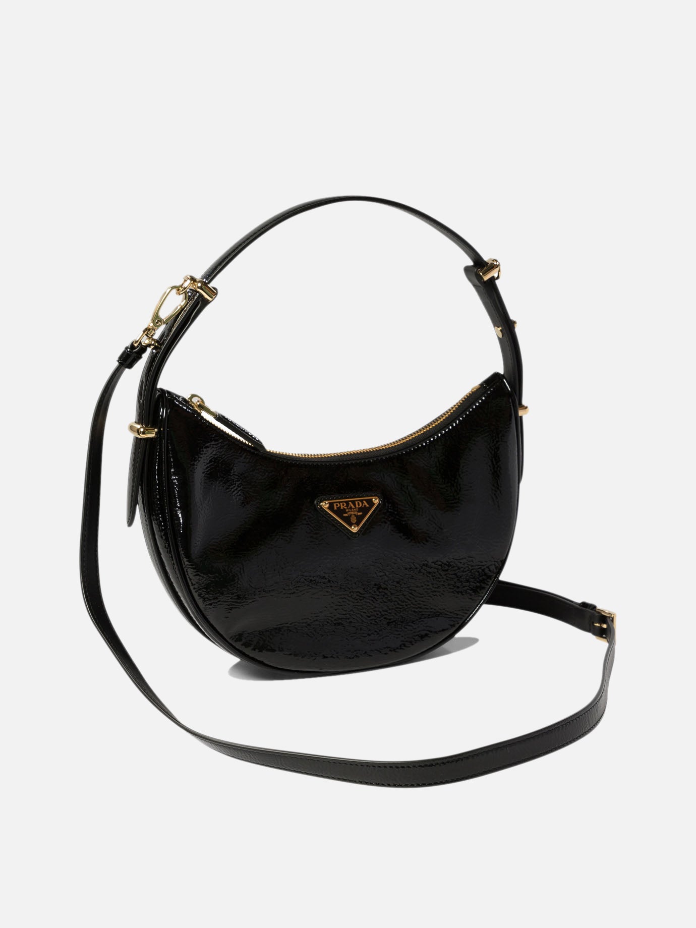 "Prada Arqué" naplak patent leather shoulder bag