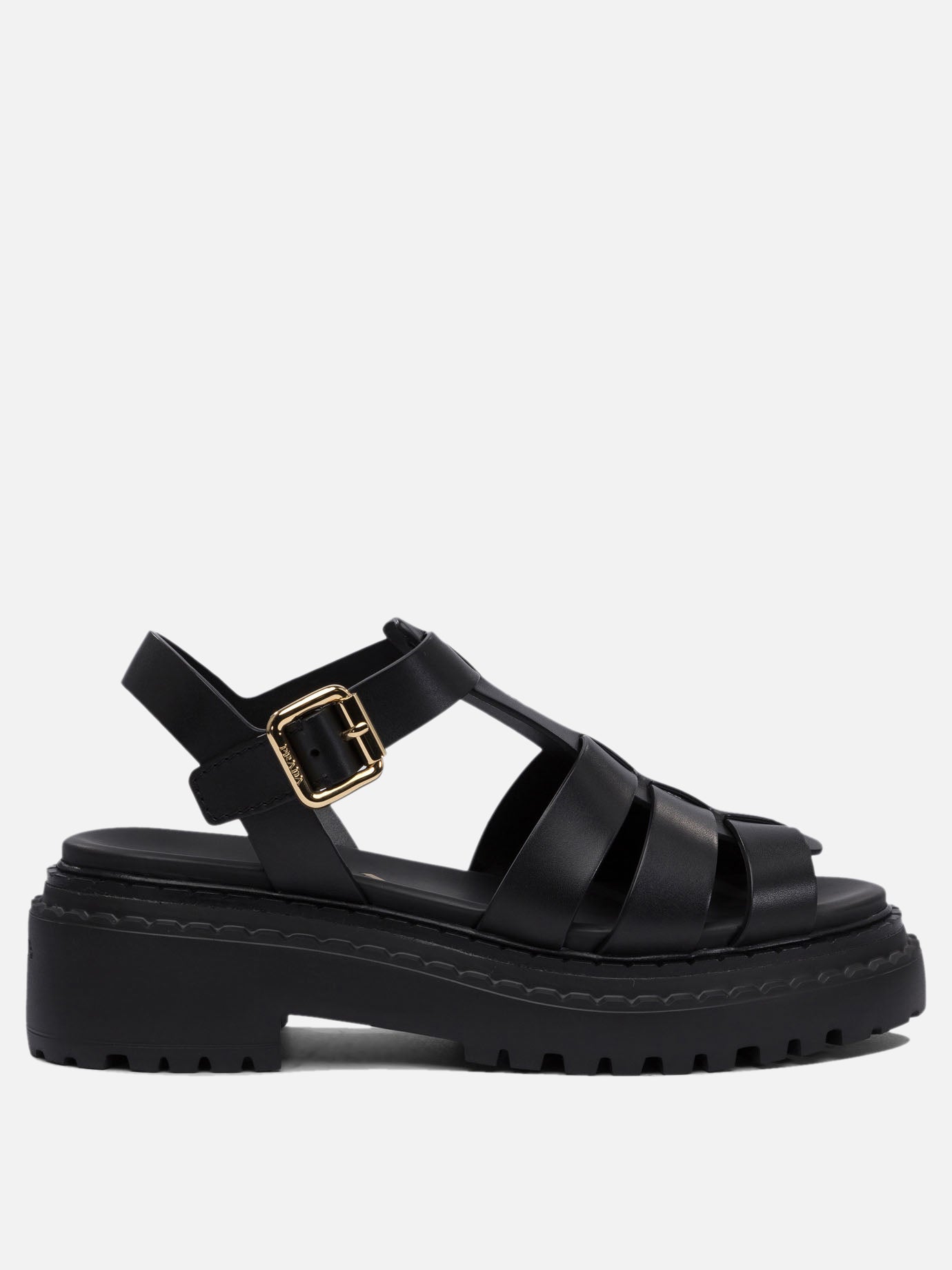 Flat sandals 100% leather - 100% rubber  Black - Prada Women | PDP | VIETTI Online Store | thumbnail