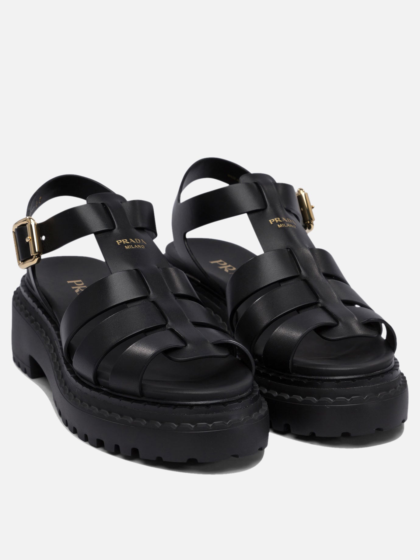 Flat sandals 100% leather - 100% rubber  Black - Prada Women | PDP | VIETTI Online Store | thumbnail_2