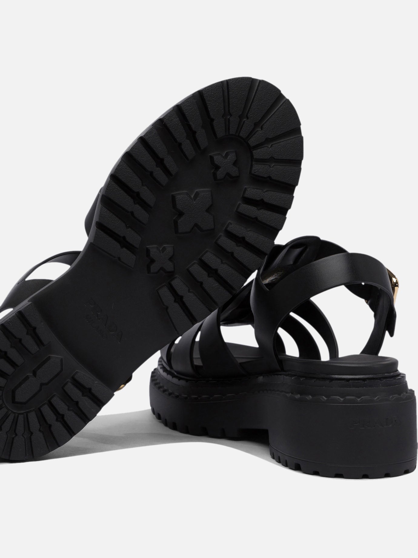 Flat sandals 100% leather - 100% rubber  Black - Prada Women | PDP | VIETTI Online Store | thumbnail_5