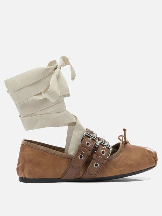 Classic ballet flats 100% lamb leather - 100% calf leather  Brown - Miu Miu Women | PLP | VIETTI Online Store 
