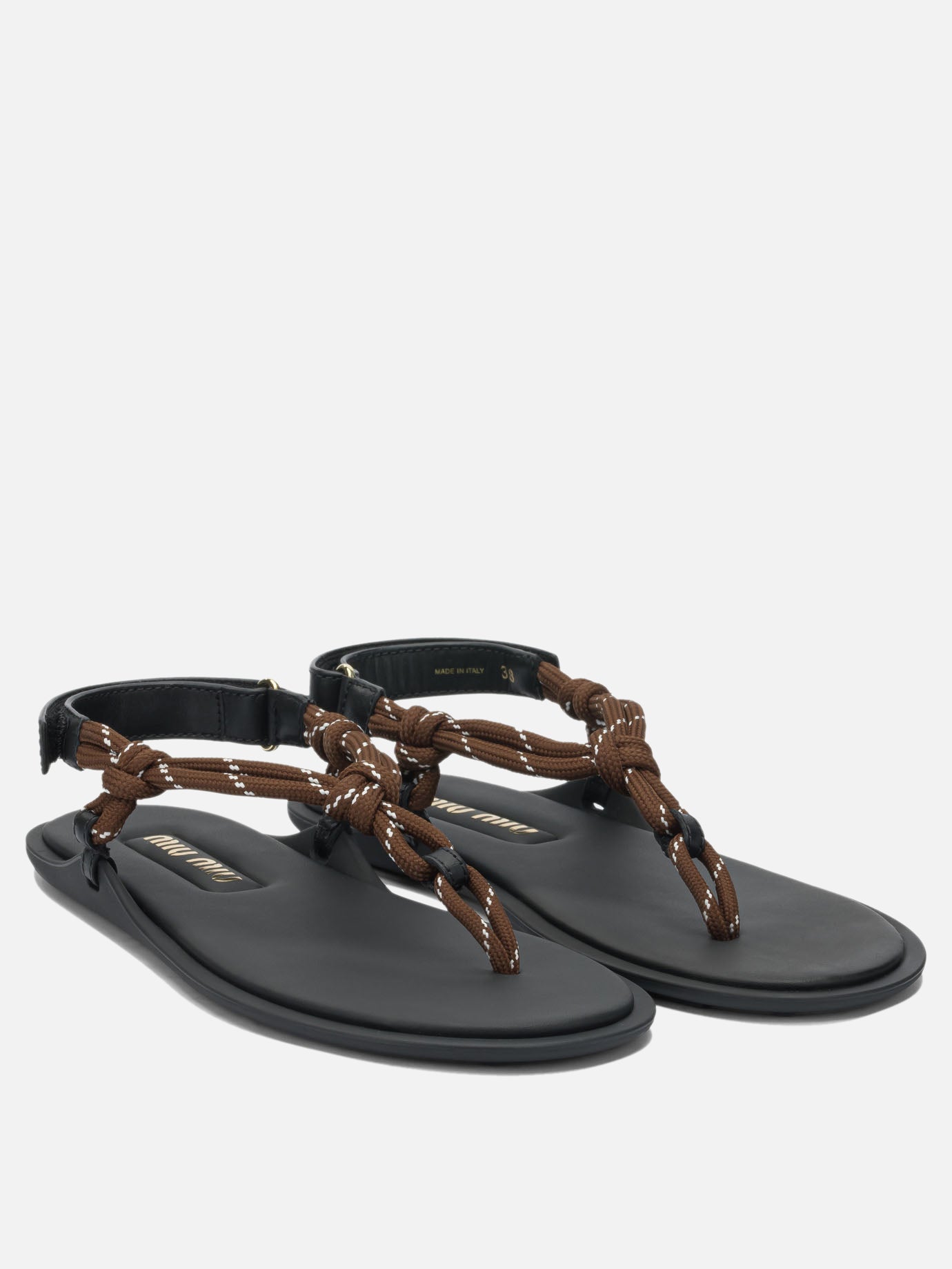Flat sandals 100% polyester - 100% calf leather  Brown - Miu Miu Women | PDP | VIETTI Online Store | thumbnail_2