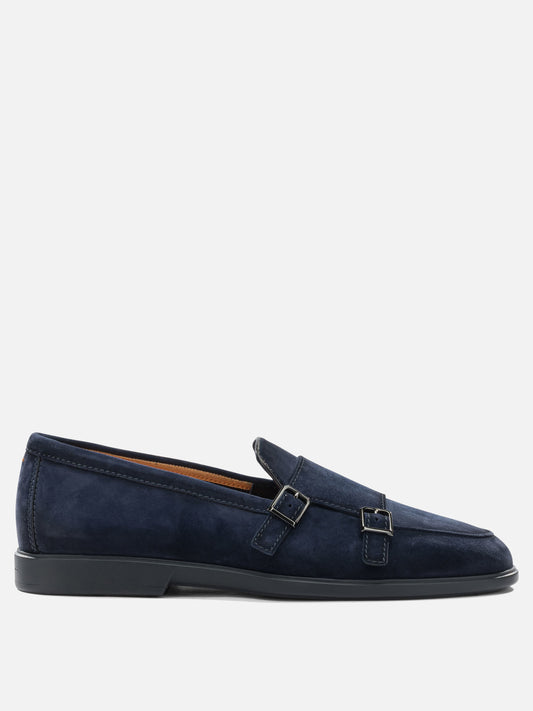 Loafers 100% suede - 100% rubber  Blue - Santoni Men | VIETTI Online Store 
