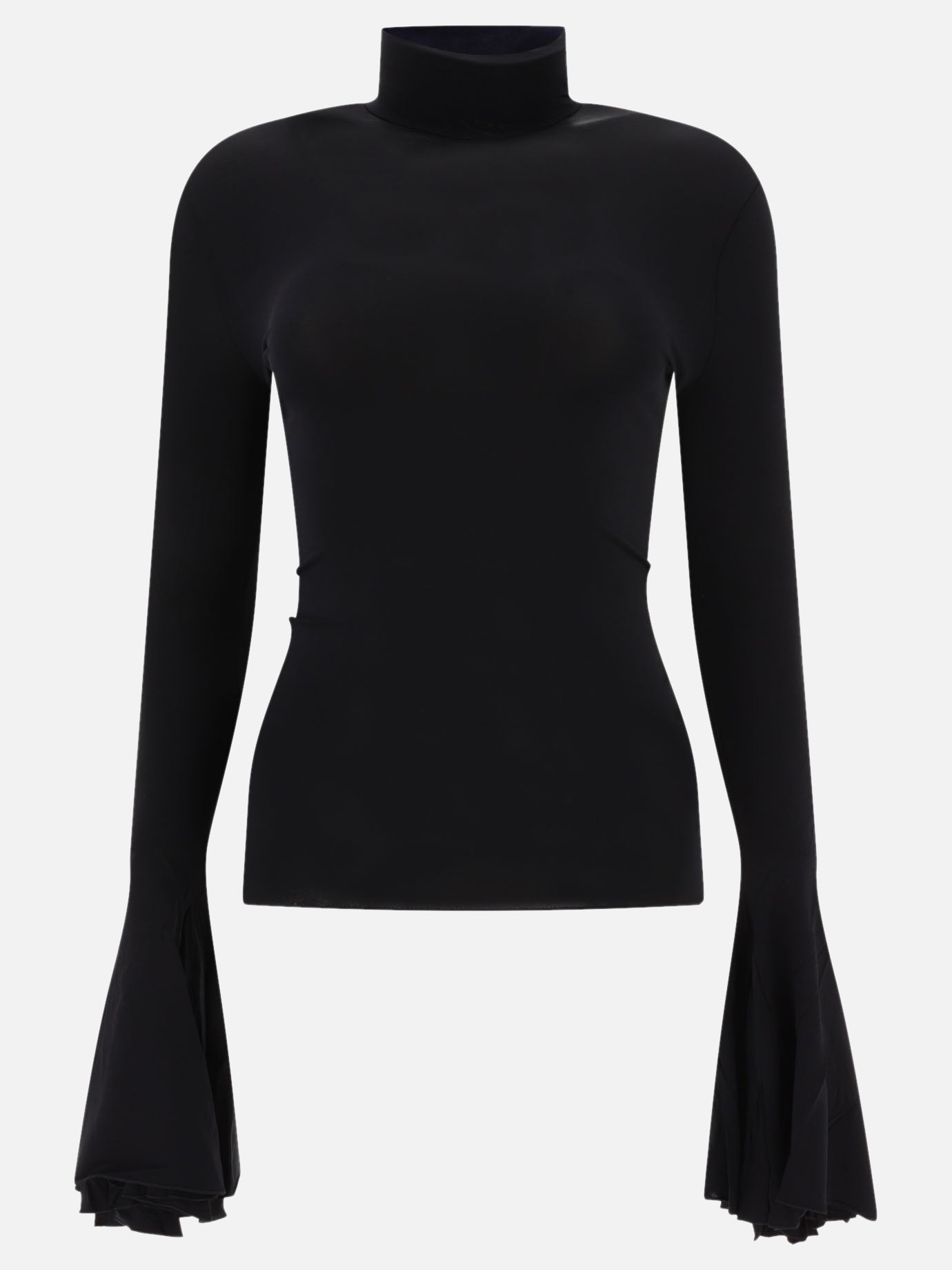 High neck top with godet cuffs