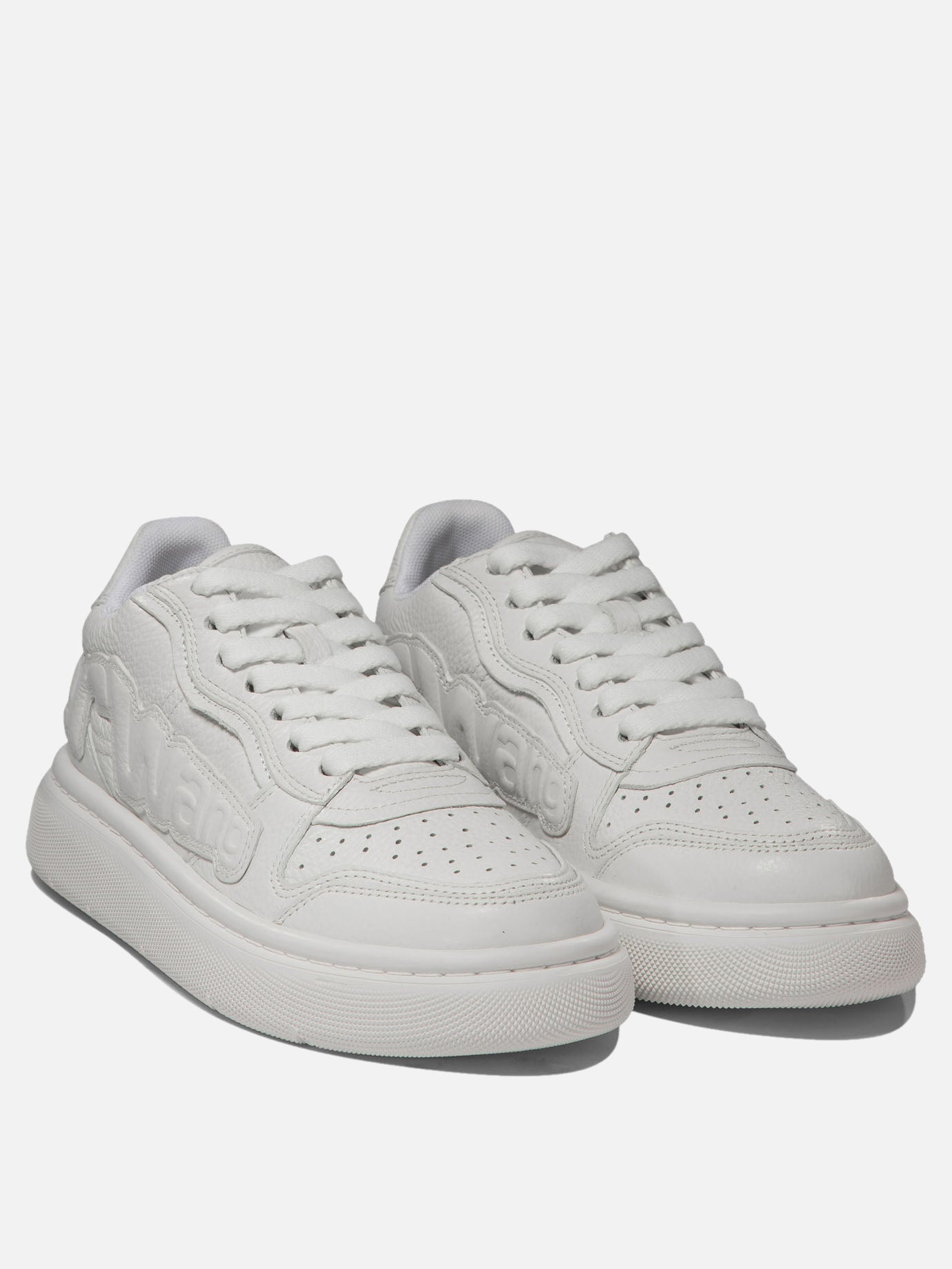 Puff pebble leather sneakers with logo