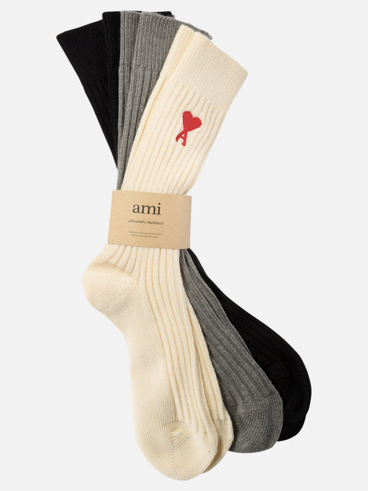 Ami Paris 3-pack "Ami de Coeur" socks Beige