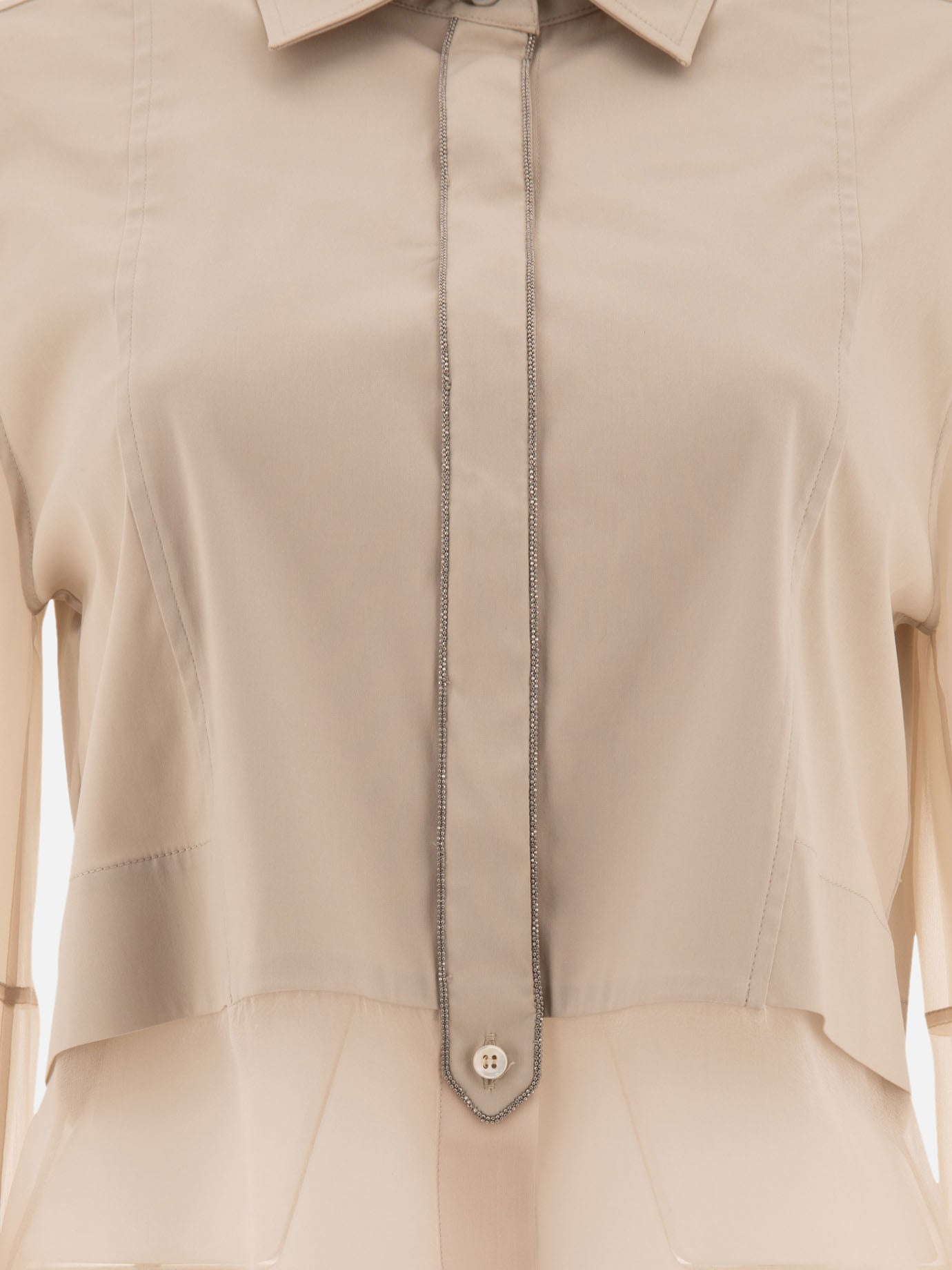 Brunello Cucinelli Poplin shirt with Shiny Trims Beige