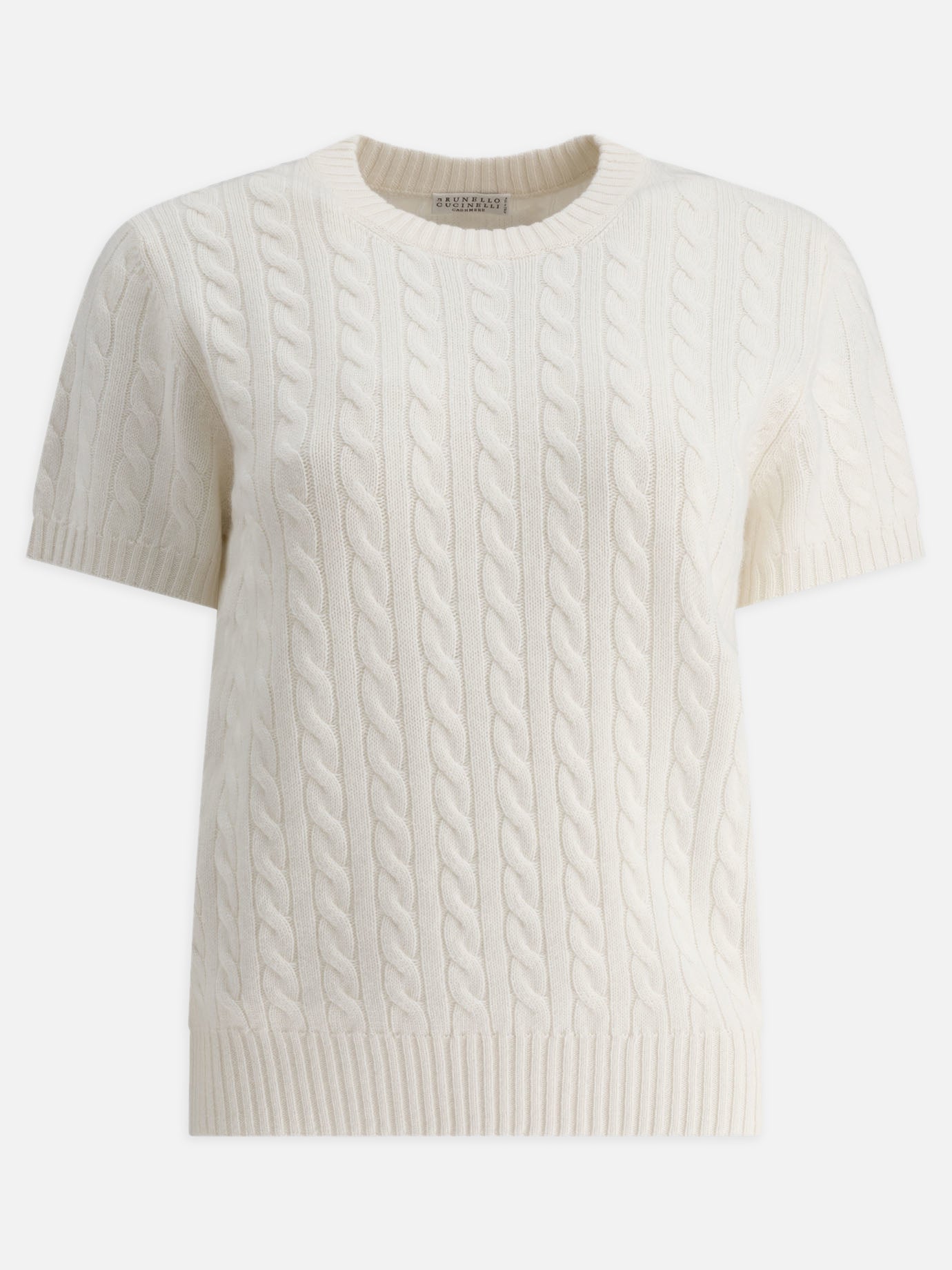 Cashmere cable knit short sleeve sweater