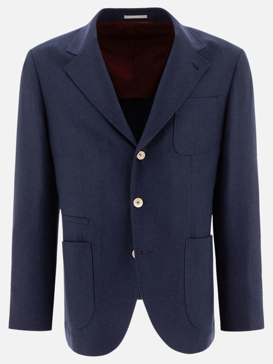 Wool, silk and cashmere diagonal deconstructed blazer with patch pockets