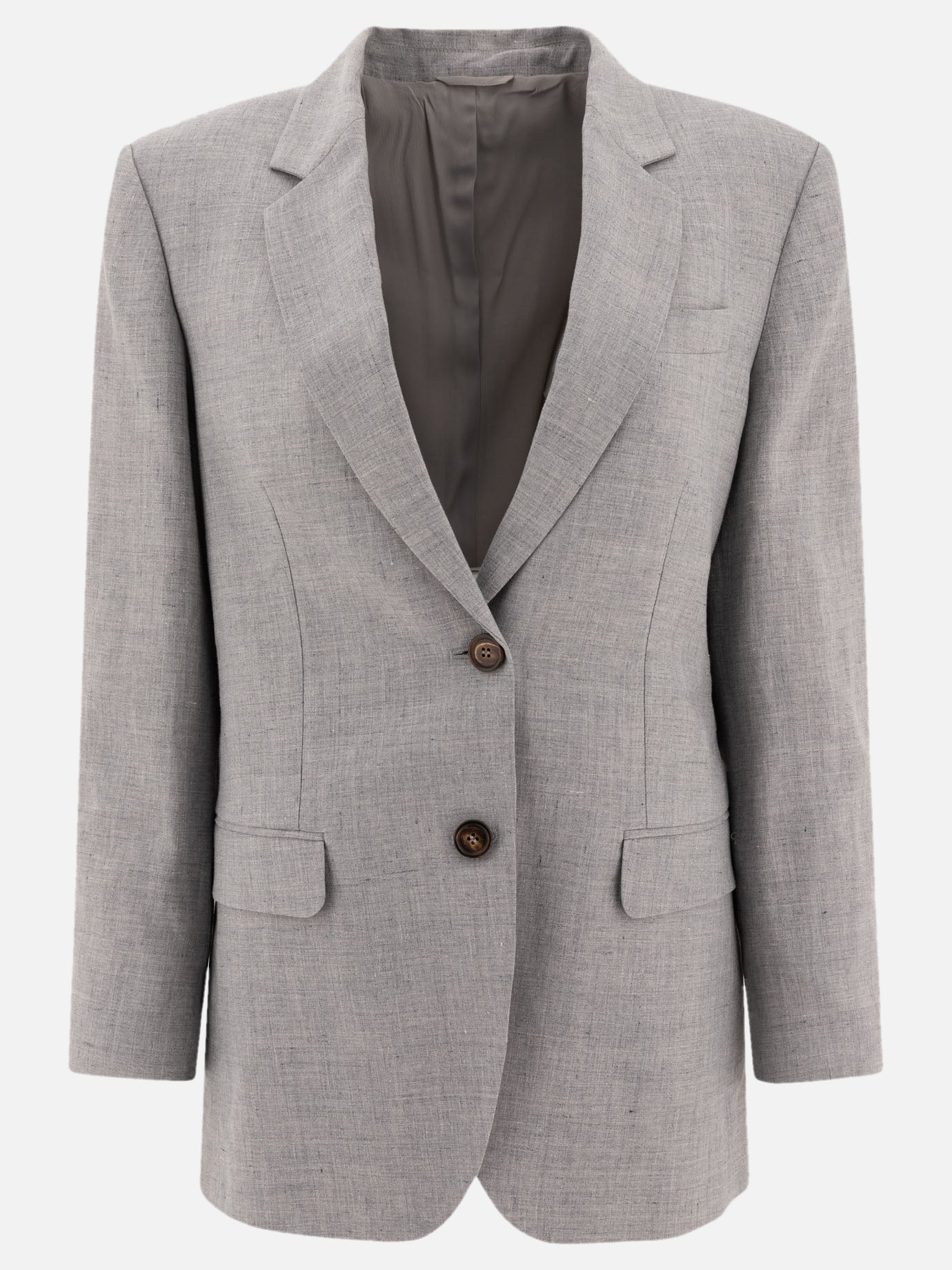 Brunello Cucinelli Linen and wool canvas blazer with monili Grey