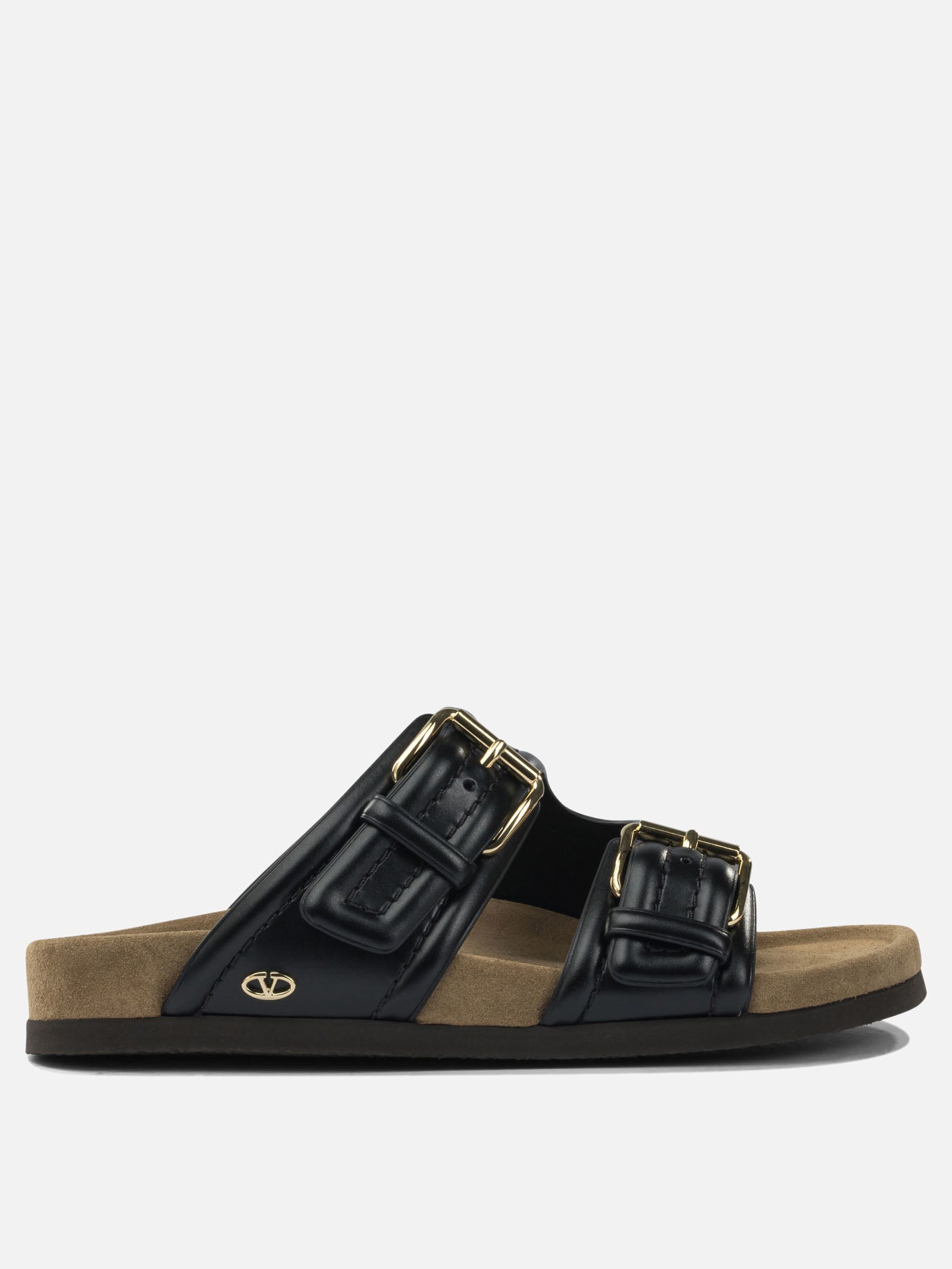Flat sandals 100% calf leather - 100% rubber  Black - Valentino Garavani Women | PDP | VIETTI Online Store | thumbnail