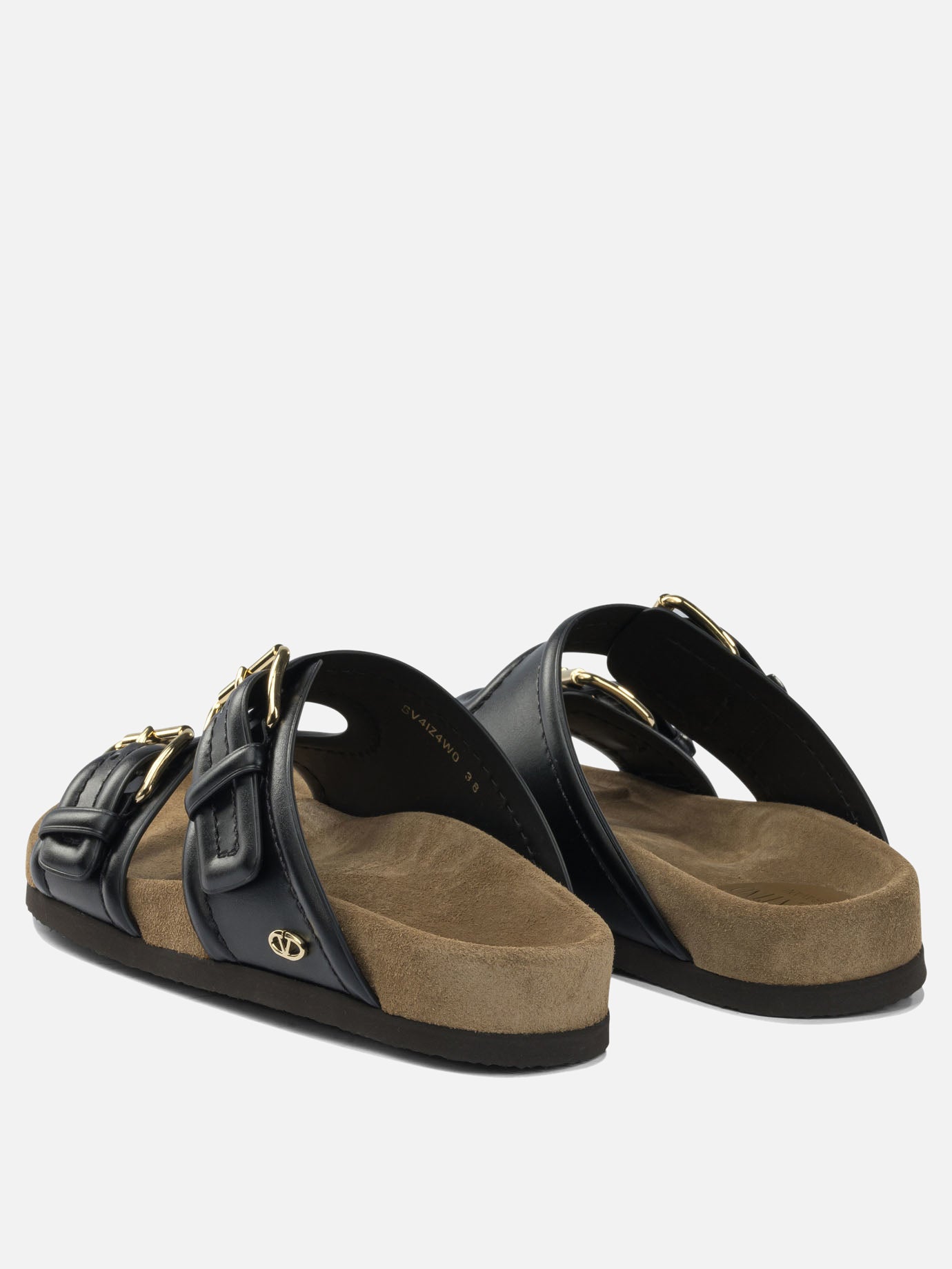 Flat sandals 100% calf leather - 100% rubber  Black - Valentino Garavani Women | PDP | VIETTI Online Store | thumbnail_4