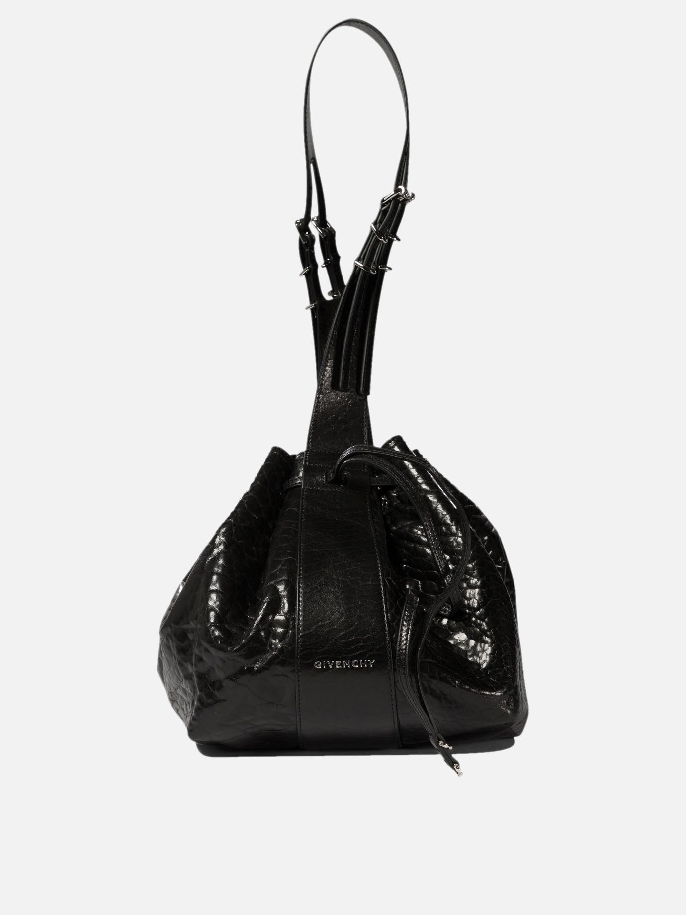 "Pumpkin Medium" shoulder bag in craquelé patent leather