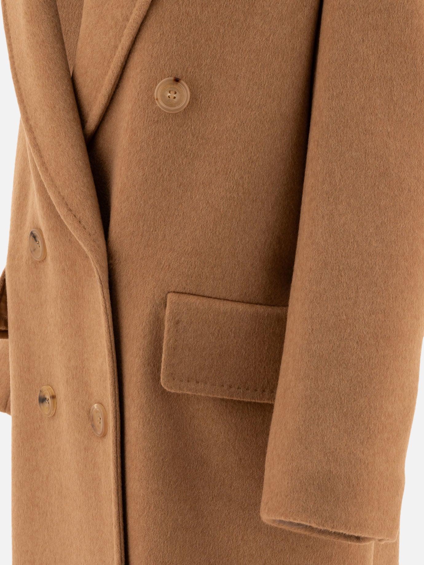 Double-breasted camel coat