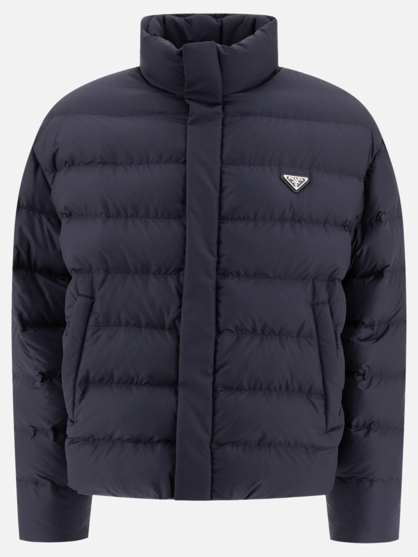 Prada Down jacket with triangle logo Blue