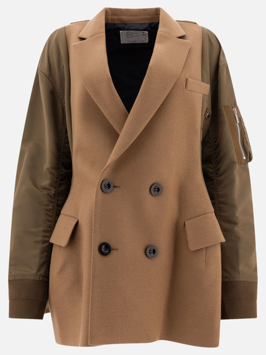 Sacai "Wool Melton x Nylon Twill" coat Beige