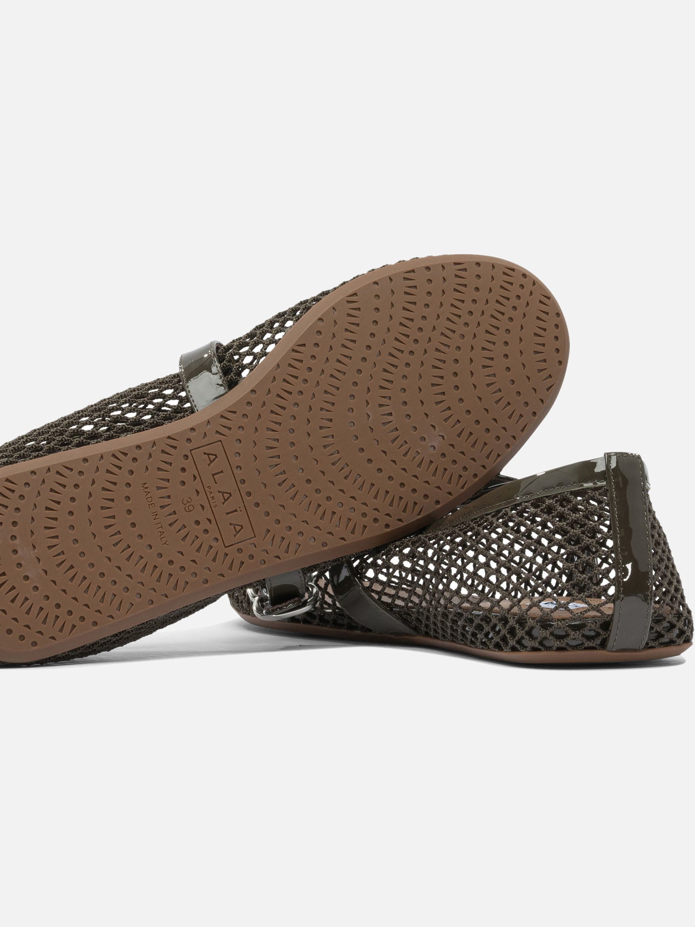 Mary Jane ballet flats 90% polyamide 10% calf leather - 100% rubber  Green - Alaïa Women | PDP | VIETTI Online Store | thumbnail_5