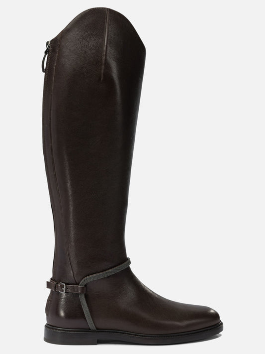 Knee-high 100% leather - 50% leather 50% rubber  Brown - Brunello Cucinelli Women | PLP | VIETTI Online Store 
