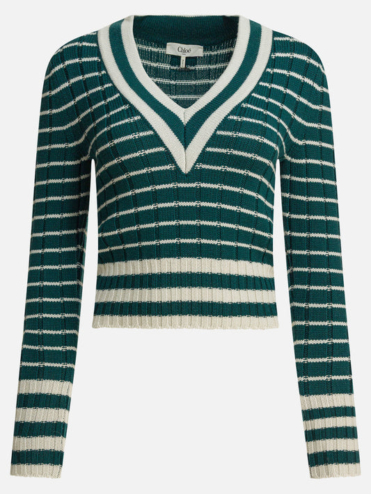 V neck sweaters Striped  Green - Chloé Women | PDP | VIETTI Online Store 
