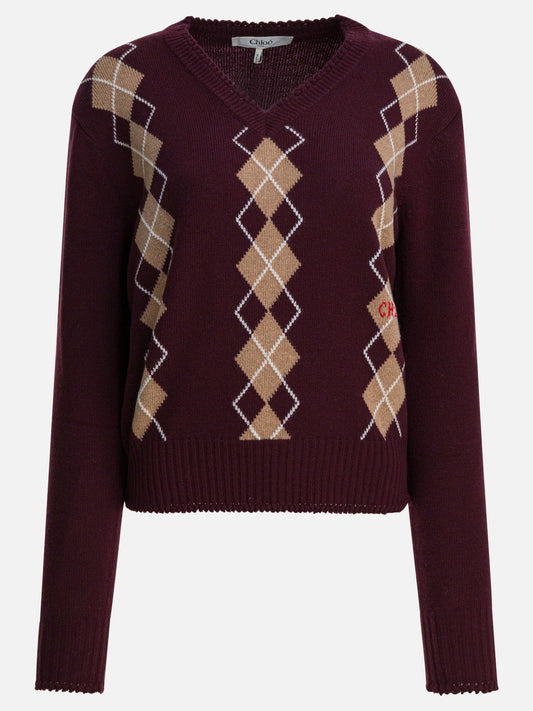 V neck sweaters Argyle  Bordeaux - Chloé Women | PDP | VIETTI Online Store 
