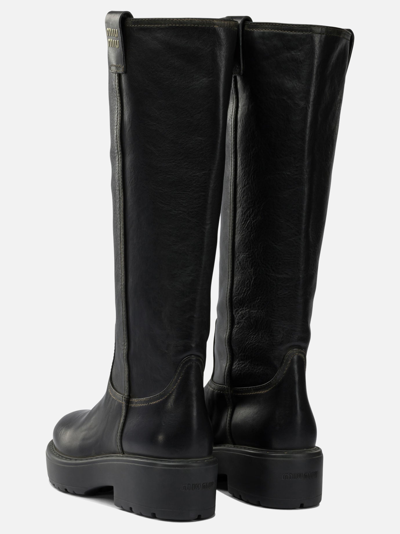 Knee-high 100% calf leather - 100% rubber  Black - Miu Miu Women | PDP | VIETTI Online Store | Zoom-Modal_4
