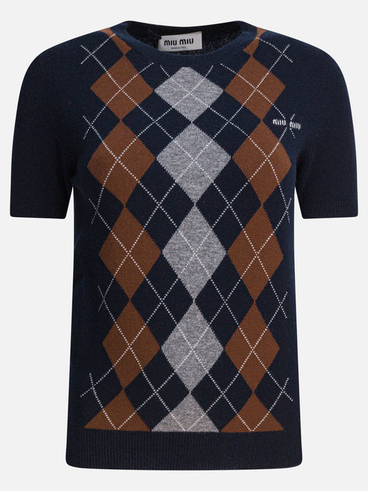 Crewneck sweaters Argyle  Blue - Miu Miu Women | PDP | VIETTI Online Store 
