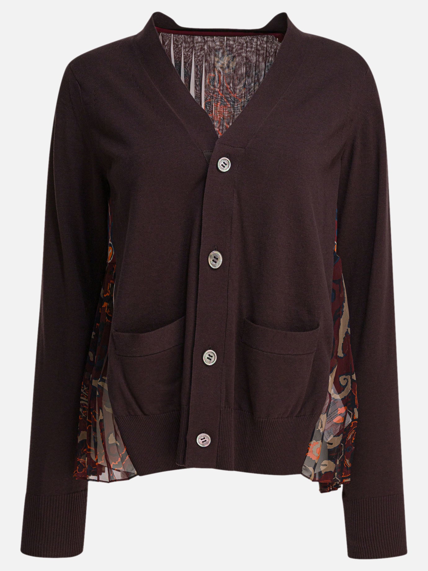 Sacai Cardigan with floral print 12593421_2 Brown thumbnail_1