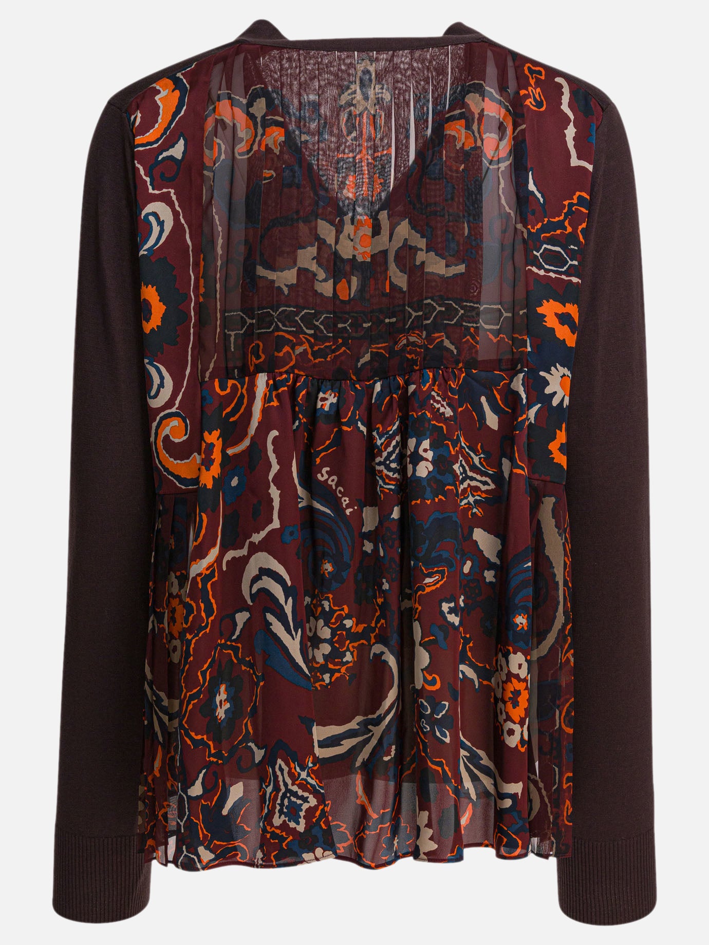 Sacai Cardigan with floral print 12593421_2 Brown thumbnail_2