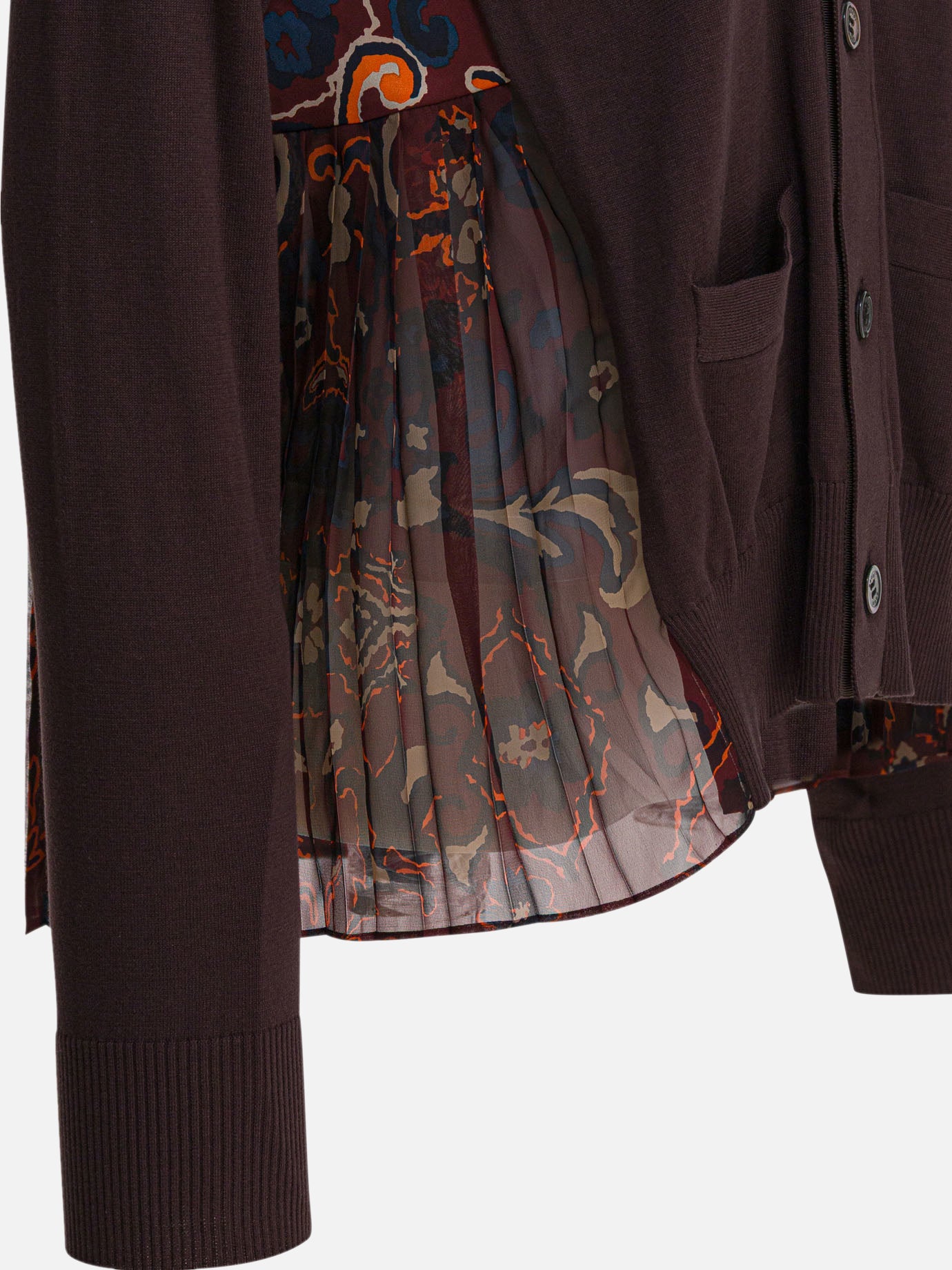 Sacai Cardigan with floral print 12593421_2 Brown thumbnail_4